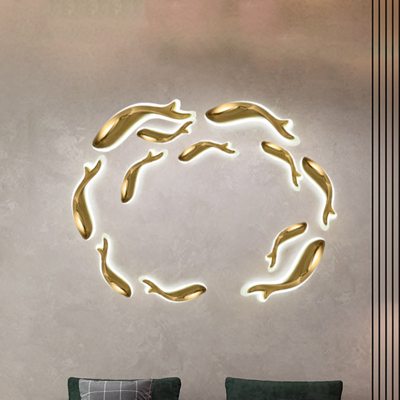 Rynx | Brass-Finish Fish-Like Flush Wall Light Postmodern LED Metal Wall Light, 10"/12" Wide