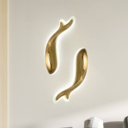 Rynx | Brass-Finish Fish-Like Flush Wall Light Postmodern LED Metal Wall Light, 10"/12" Wide
