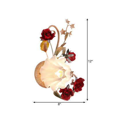 Rynx | 1 Bulb Flower Wall Lamp American Flower Red Brown Frosted White Glass Wall Light, Left/Right