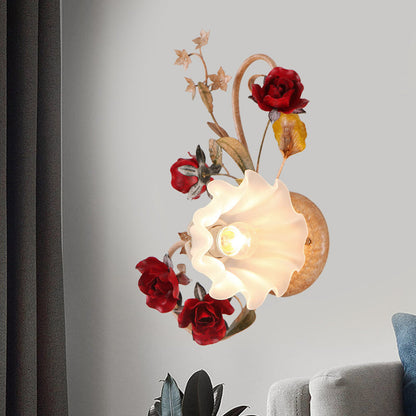 Rynx | 1 Bulb Flower Wall Lamp American Flower Red Brown Frosted White Glass Wall Light, Left/Right
