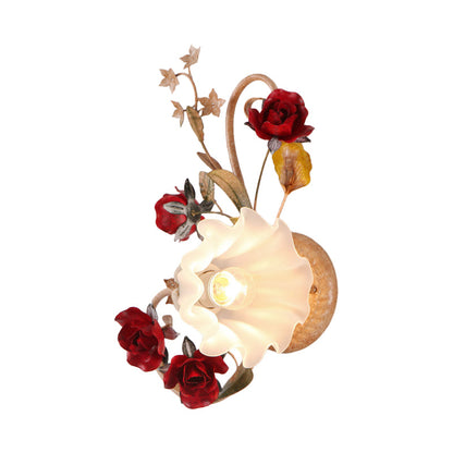 Rynx | 1 Bulb Flower Wall Lamp American Flower Red Brown Frosted White Glass Wall Light, Left/Right