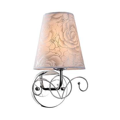Rynx | Pink Printed Fabric White Wall Lamp Cone Shade 1-Light Rustic Sconces Lighting for Parlor