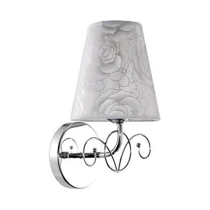 Rynx | Pink Printed Fabric White Wall Lamp Cone Shade 1-Light Rustic Sconces Lighting for Parlor