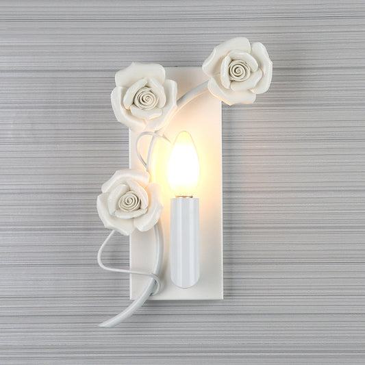 Rynx | White Simple Wall Lamp Korean Garden Iron Candle Holder with Engraved Rose Decoration