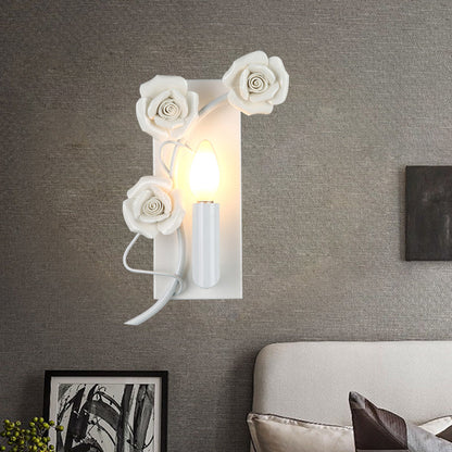 Rynx | White Simple Wall Lamp Korean Garden Iron Candle Holder with Engraved Rose Decoration