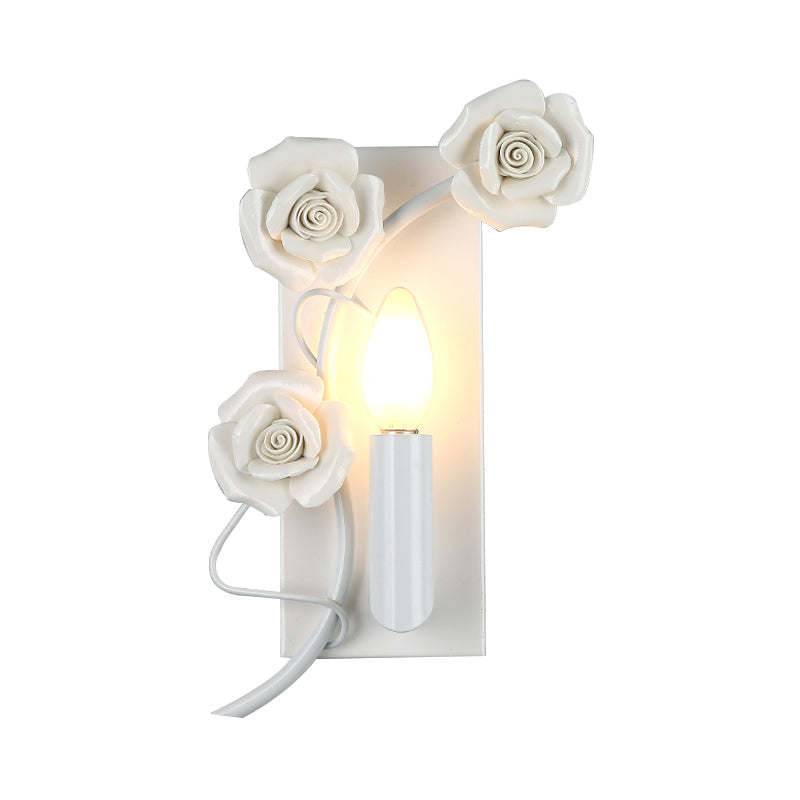 Rynx | White Simple Wall Lamp Korean Garden Iron Candle Holder with Engraved Rose Decoration