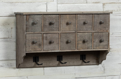 Rynx | Dulled wood 10 drawer wall shelf