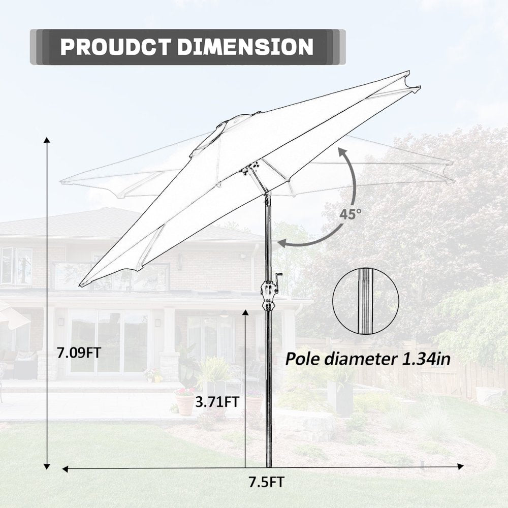 Rynx | 7.5FT Patio Umbrella with Push Button Tilt and Crank