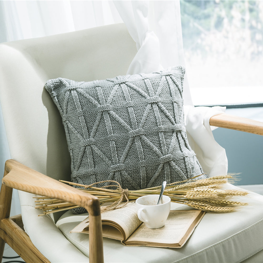 Rynx | Elegant Gray Knitted Pattern Decorative Pillowcase