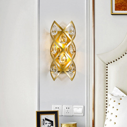 Rynx | Cross-Cross Bedside Wall Lamp Fixture Mid Century Crystal 2 Heads Gold Wall Mount Lamp