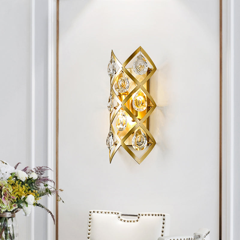 Rynx | Cross-Cross Bedside Wall Lamp Fixture Mid Century Crystal 2 Heads Gold Wall Mount Lamp