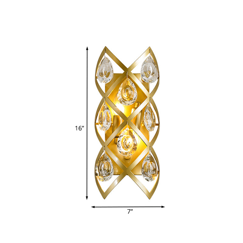 Rynx | Cross-Cross Bedside Wall Lamp Fixture Mid Century Crystal 2 Heads Gold Wall Mount Lamp