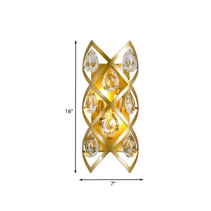 Rynx | Cross-Cross Bedside Wall Lamp Fixture Mid Century Crystal 2 Heads Gold Wall Mount Lamp