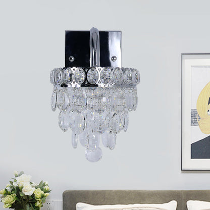 Rynx | Fringe LED Wall Lighting Ideas Modern Chrome Faceted Crystal Wall Lamp with Scroll Arm