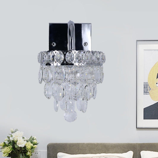 Rynx | Fringe LED Wall Lighting Ideas Modern Chrome Faceted Crystal Wall Lamp with Scroll Arm