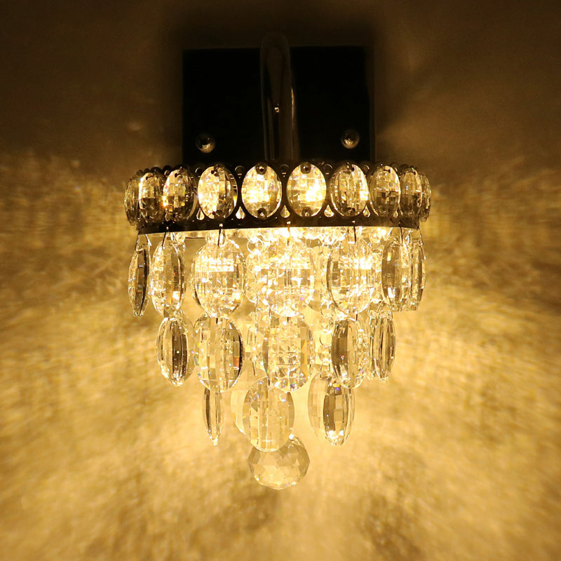 Rynx | Fringe LED Wall Lighting Ideas Modern Chrome Faceted Crystal Wall Lamp with Scroll Arm
