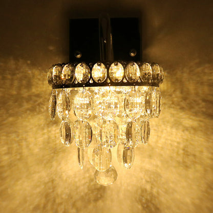 Rynx | Fringe LED Wall Lighting Ideas Modern Chrome Faceted Crystal Wall Lamp with Scroll Arm