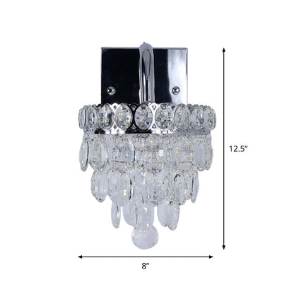Rynx | Fringe LED Wall Lighting Ideas Modern Chrome Faceted Crystal Wall Lamp with Scroll Arm