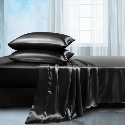 Rynx | Soft Silk Satin Sheet Set, Luxury Bedding Set (1 Satin Fitted Sheet with Elastic, 1 Satin Flat Sheet, 2 Satin Pillowcases (Twin/1 Pillowcase)