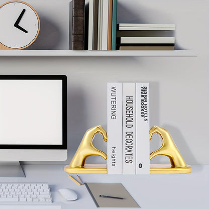 Rynx | Heavy Duty Bookends with Golden Finger Heart Design - Modern Art for Home Decoration