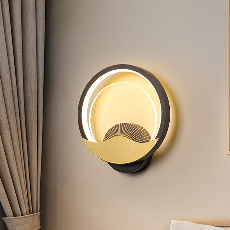 Rynx | Ring Nightstand Wall Light Metal LED Modern Wall Light Fixture with Panel from Acrylic Shade in Black-Gold/White-Gold, White/Warm Light