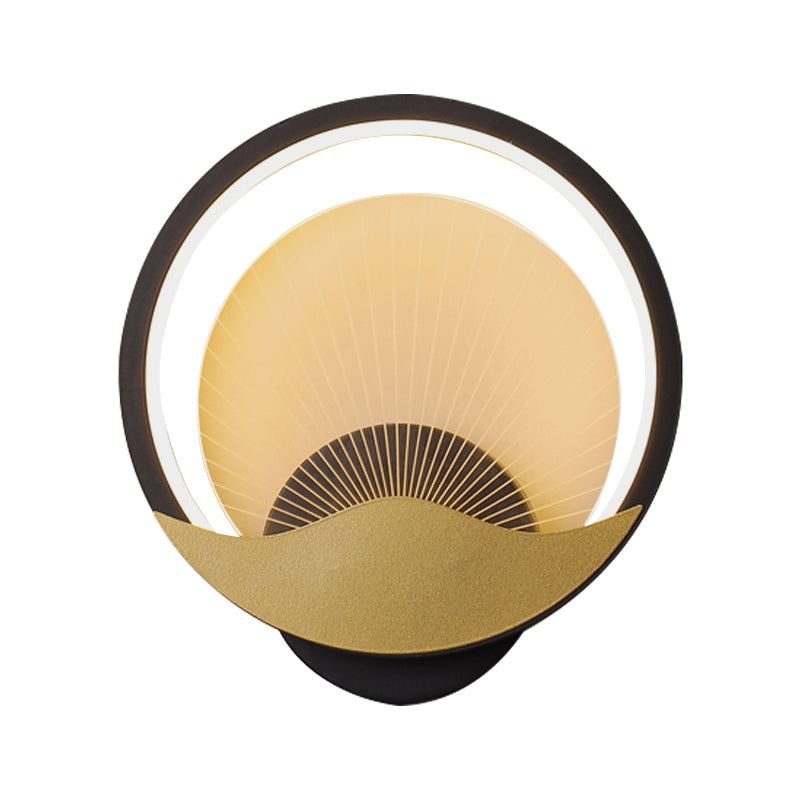 Rynx | Ring Nightstand Wall Light Metal LED Modern Wall Light Fixture with Panel from Acrylic Shade in Black-Gold/White-Gold, White/Warm Light