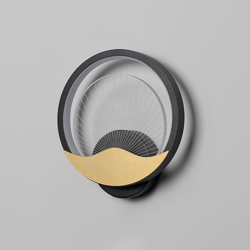 Rynx | Ring Nightstand Wall Light Metal LED Modern Wall Light Fixture with Panel from Acrylic Shade in Black-Gold/White-Gold, White/Warm Light
