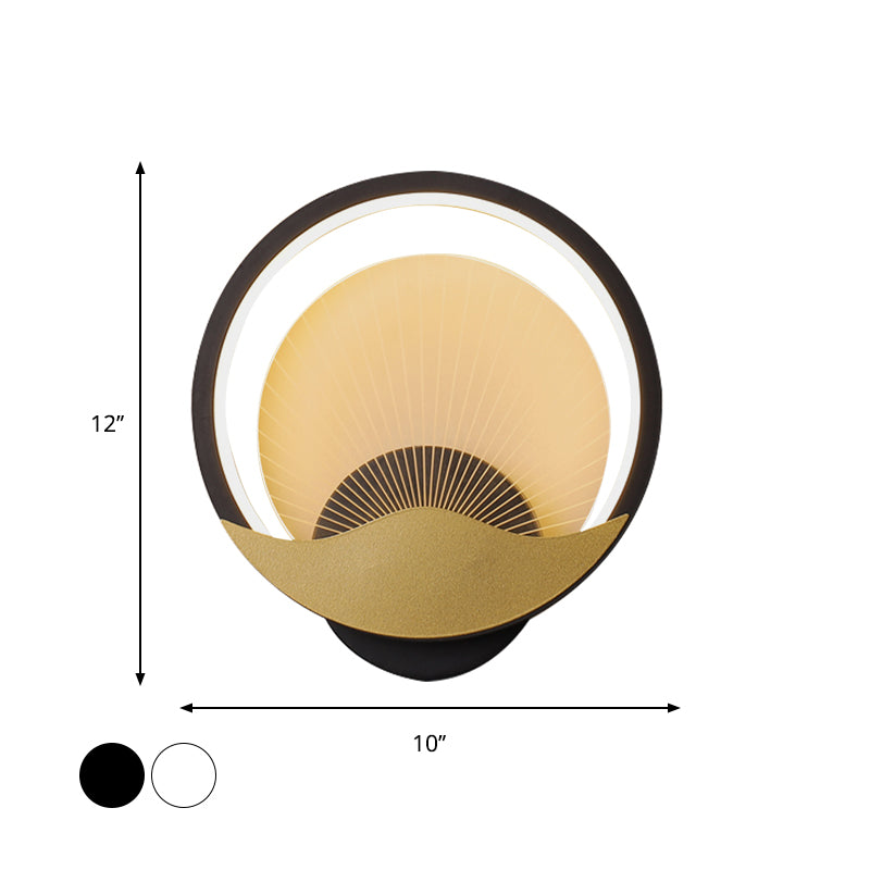 Rynx | Ring Nightstand Wall Light Metal LED Modern Wall Light Fixture with Panel from Acrylic Shade in Black-Gold/White-Gold, White/Warm Light