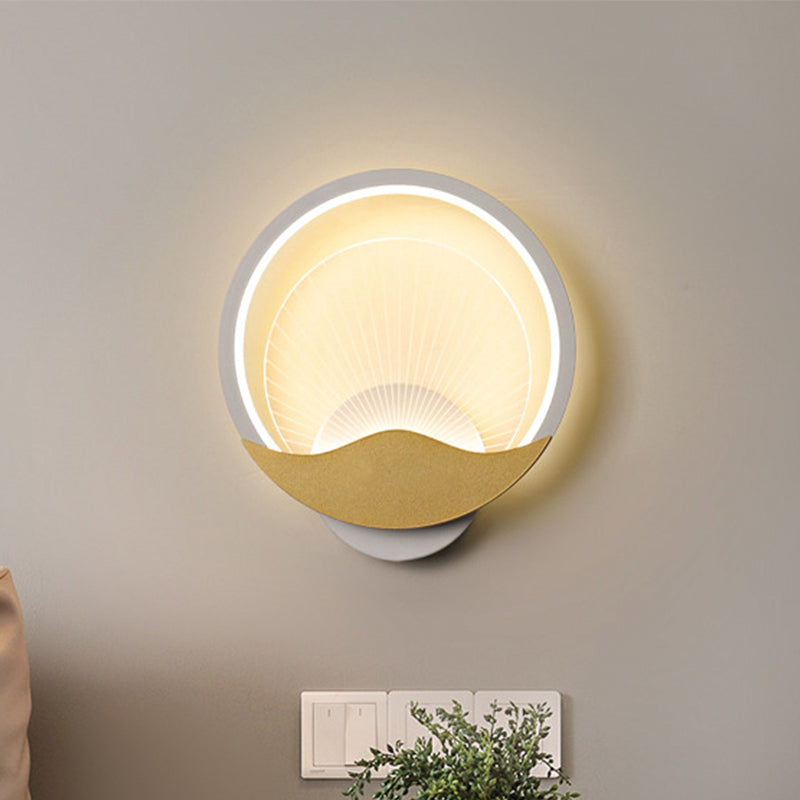 Rynx | Ring Nightstand Wall Light Metal LED Modern Wall Light Fixture with Panel from Acrylic Shade in Black-Gold/White-Gold, White/Warm Light