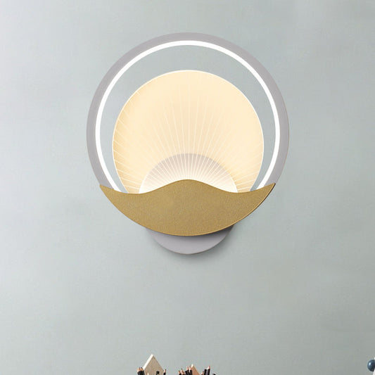 Rynx | Ring Nightstand Wall Light Metal LED Modern Wall Light Fixture with Panel from Acrylic Shade in Black-Gold/White-Gold, White/Warm Light