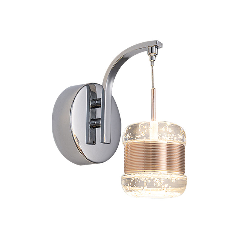 Rynx | LED Seeded Crystal Wall Lamp Contemporary Chrome Cylinder Bedroom Wall Light Fixture
