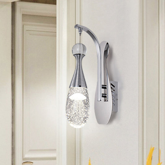 Rynx | Chrome LED Wall Light Minimalism Velvety Crystal Drop Wall Lighting Fixture