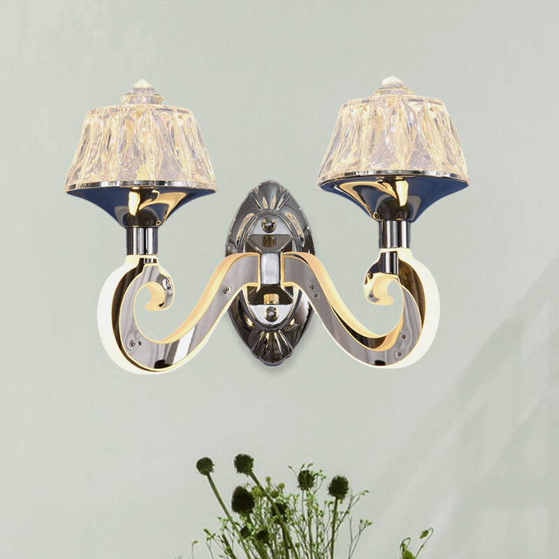 Rynx | Clear Crystal Chrome Wall Light Narrow 1/2-Bulb Modern Wall Light with Illuminated Arm