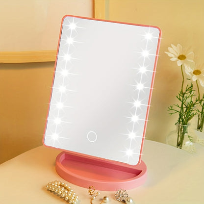 Rynx | 16 LED Lighted Makeup Mirror – Touch Screen Vanity Mirror, Battery and USB Powered, Adjustable Brightness, Portable Desktop Mirror for Dormitory and Bedroom ( Not Rechargeable )