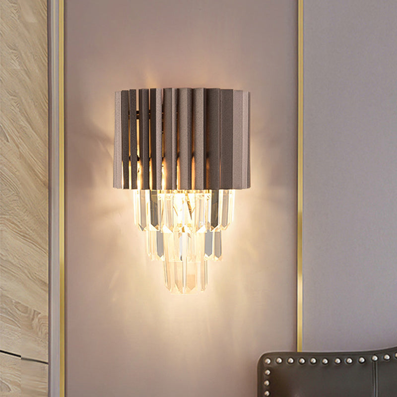 Rynx | Layered K9 Crystal Wall Lamp Modernism 2 Heads Bedroom Wall Mount Lighting in Black