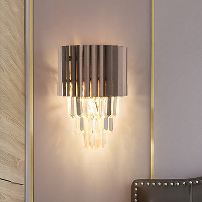 Rynx | Layered K9 Crystal Wall Lamp Modernism 2 Heads Bedroom Wall Mount Lighting in Black