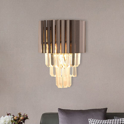 Rynx | Layered K9 Crystal Wall Lamp Modernism 2 Heads Bedroom Wall Mount Lighting in Black