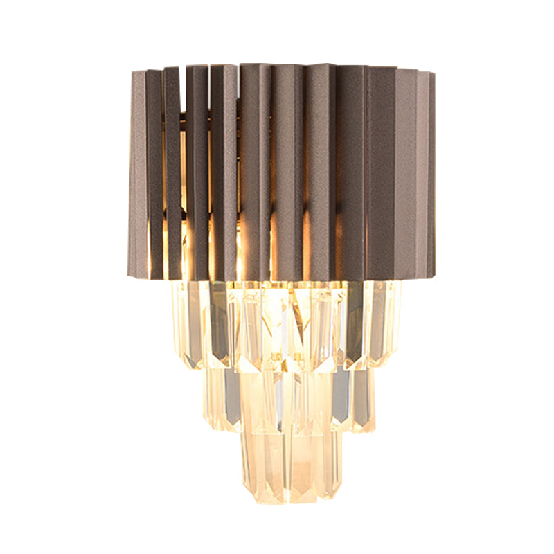 Rynx | Layered K9 Crystal Wall Lamp Modernism 2 Heads Bedroom Wall Mount Lighting in Black