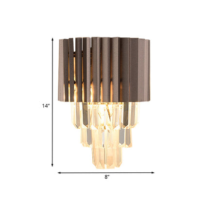 Rynx | Layered K9 Crystal Wall Lamp Modernism 2 Heads Bedroom Wall Mount Lighting in Black