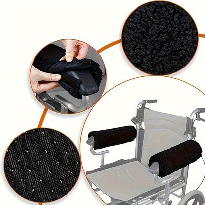 Rynx | 2 Pack Soft Wheelchair Armrest Covers – Non-Slip Protective Pads for Office Chair Arms, Comfort Travel Accessories – Black