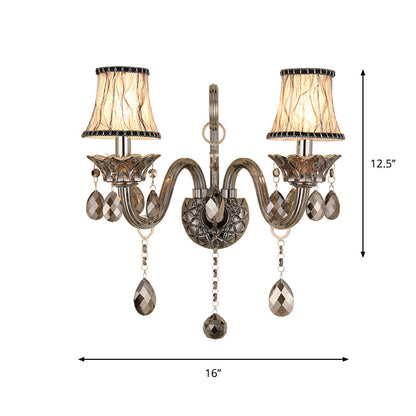 Rynx | Smoke gray crystal bell wall lamp retro 1/2-bulb living room wall lamp with fabric shade