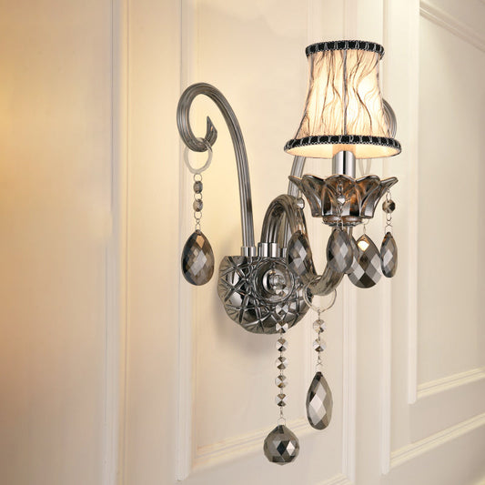 Rynx | Smoke gray crystal bell wall lamp retro 1/2-bulb living room wall lamp with fabric shade