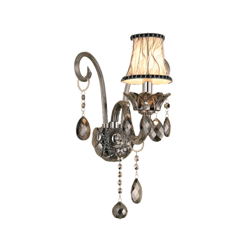 Rynx | Smoke gray crystal bell wall lamp retro 1/2-bulb living room wall lamp with fabric shade