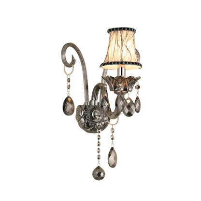 Rynx | Smoke gray crystal bell wall lamp retro 1/2-bulb living room wall lamp with fabric shade