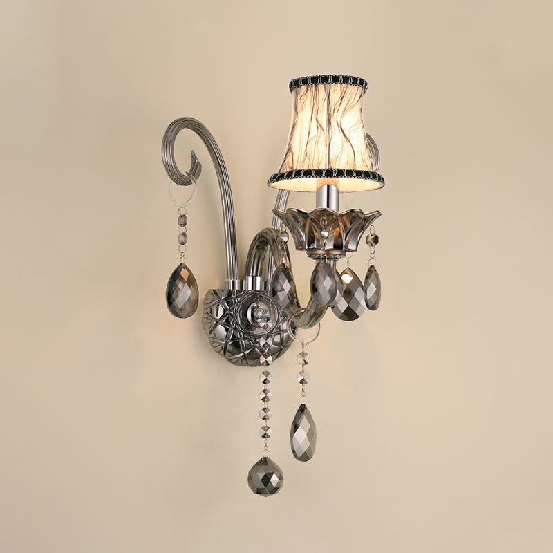 Rynx | Smoke gray crystal bell wall lamp retro 1/2-bulb living room wall lamp with fabric shade