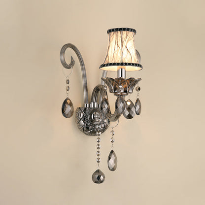 Rynx | Smoke gray crystal bell wall lamp retro 1/2-bulb living room wall lamp with fabric shade