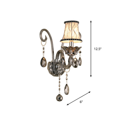 Rynx | Smoke gray crystal bell wall lamp retro 1/2-bulb living room wall lamp with fabric shade