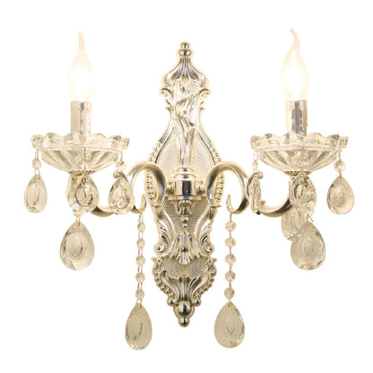 Rynx | Silver 2-Light Wall Light Traditional Faceted Crystal Candle Holder Wall-Mounted Light Fixture