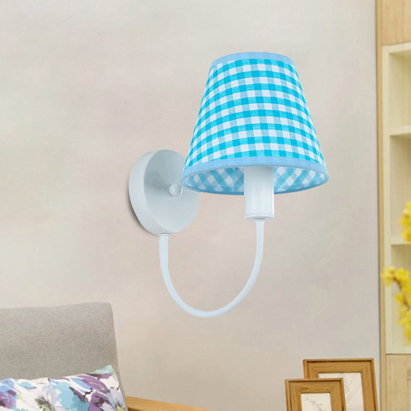 Rynx | Blue Cone Wall Lamp Modern 1-Light Fabric Wall-Mounted Lighting with Goose Neck Arm