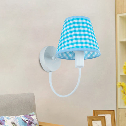 Rynx | Blue Cone Wall Lamp Modern 1-Light Fabric Wall-Mounted Lighting with Goose Neck Arm